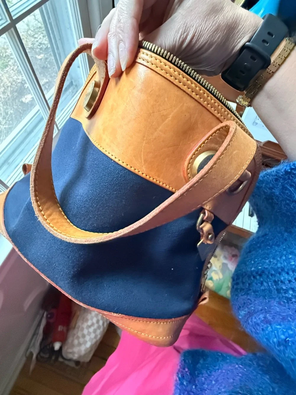 Vintage Dooney & Bourke Black and Tan Leather Satchel